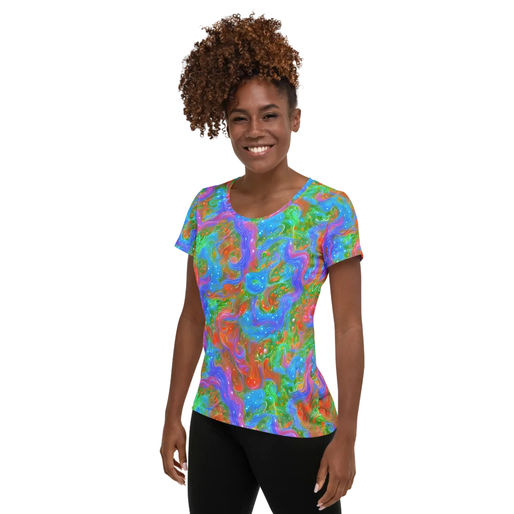 Psychedelic Cascade on Women's Athletic T-Shirt — Left