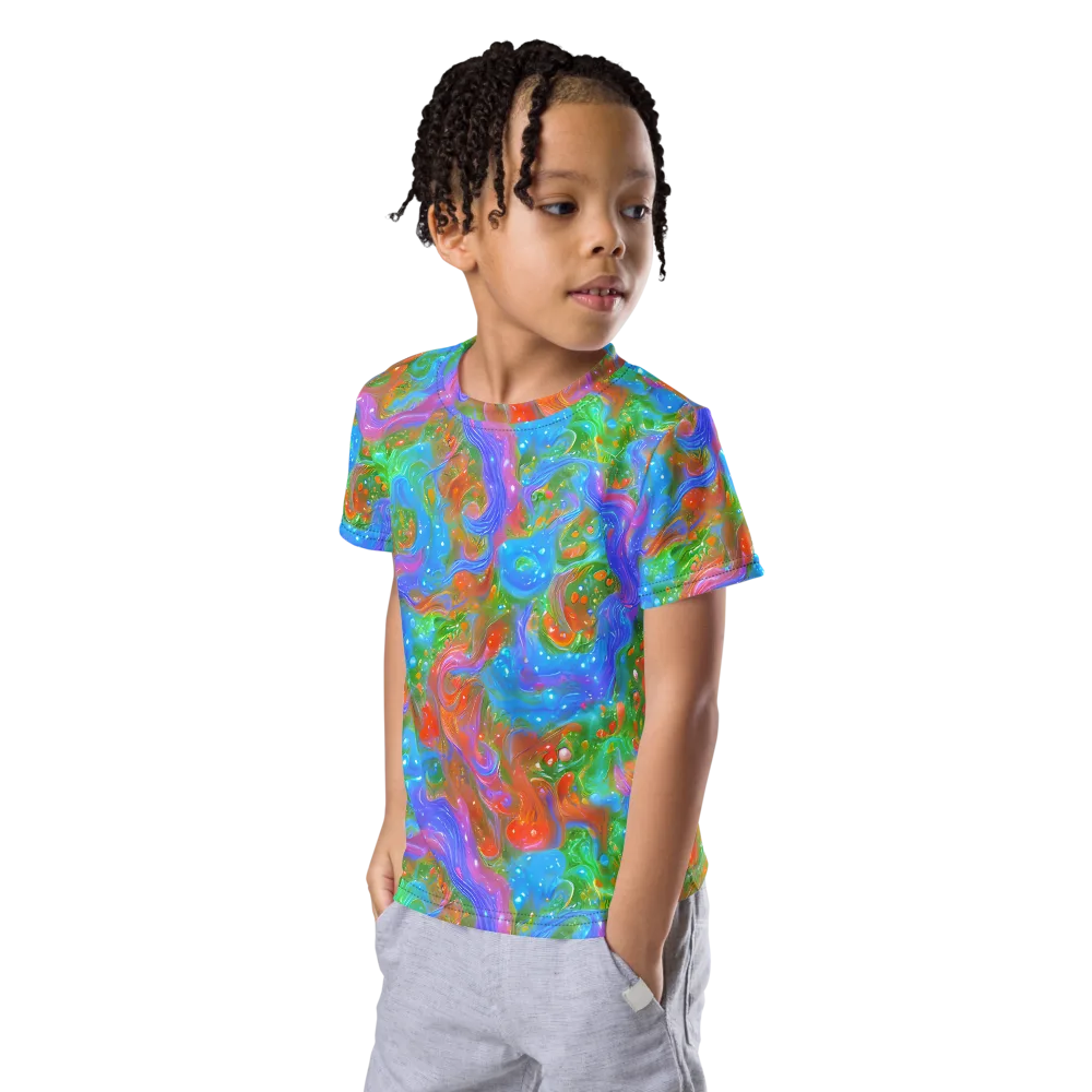 Psychedelic Cascade on Kids Crew Neck T-Shirt — Left Front