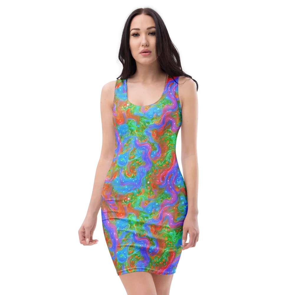 Psychedelic Cascade on Bodycon Dress — Front