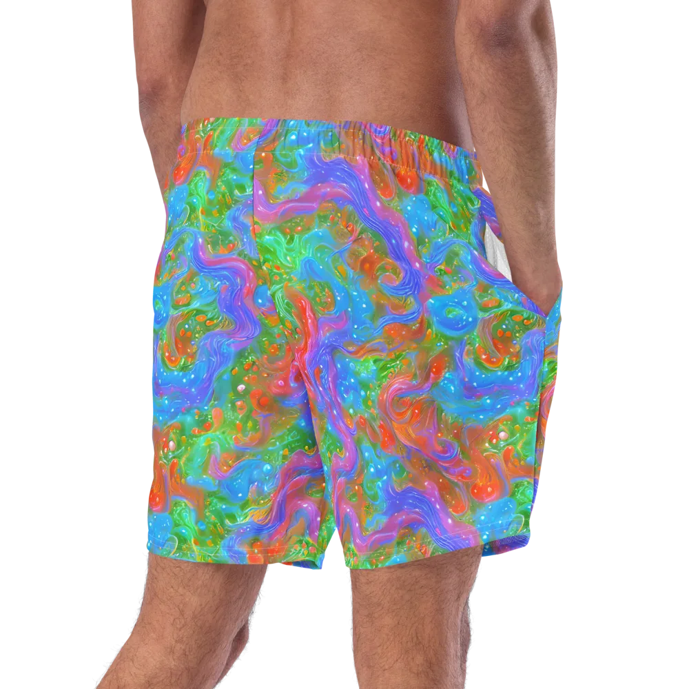 Psychedelic Cascade on Swim Trunks — Right Back