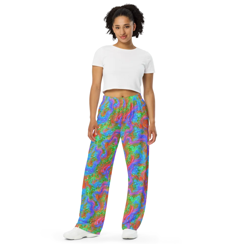 Psychedelic Cascade on Wide-Leg Pants — Front