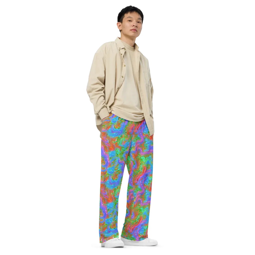 Psychedelic Cascade on Wide-Leg Pants — Right Front