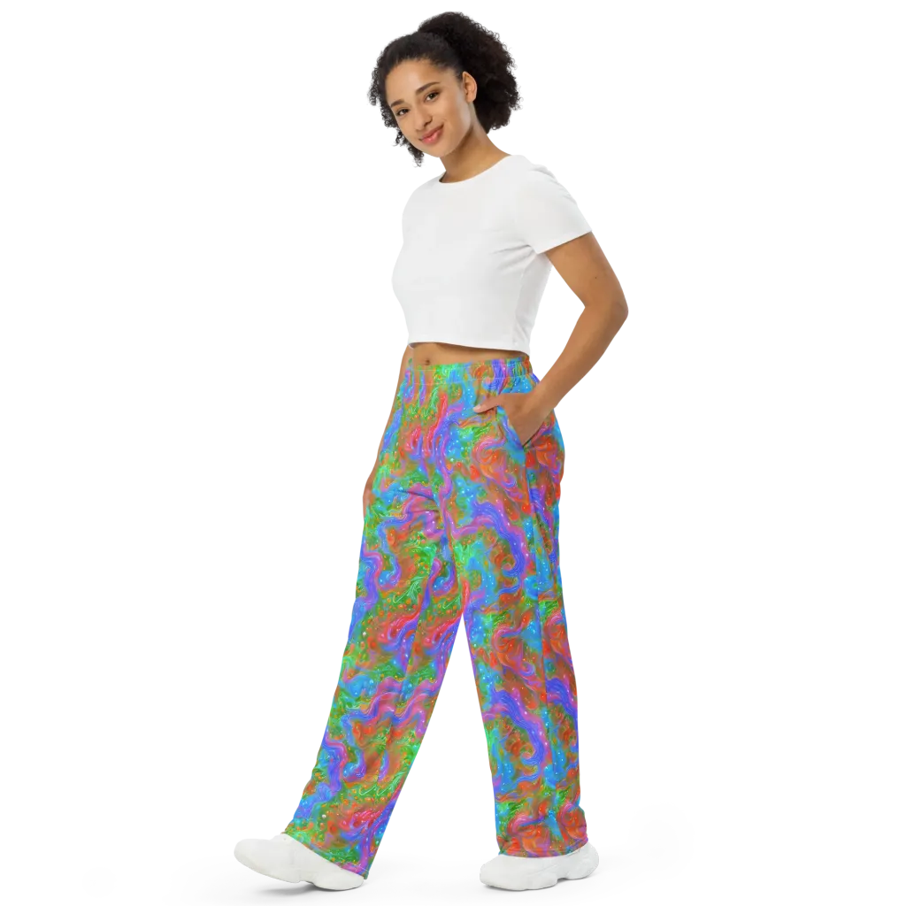 Psychedelic Cascade on Wide-Leg Pants — Left Front