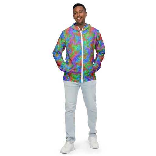 Psychedelic Cascade on a Men's Windbreaker
