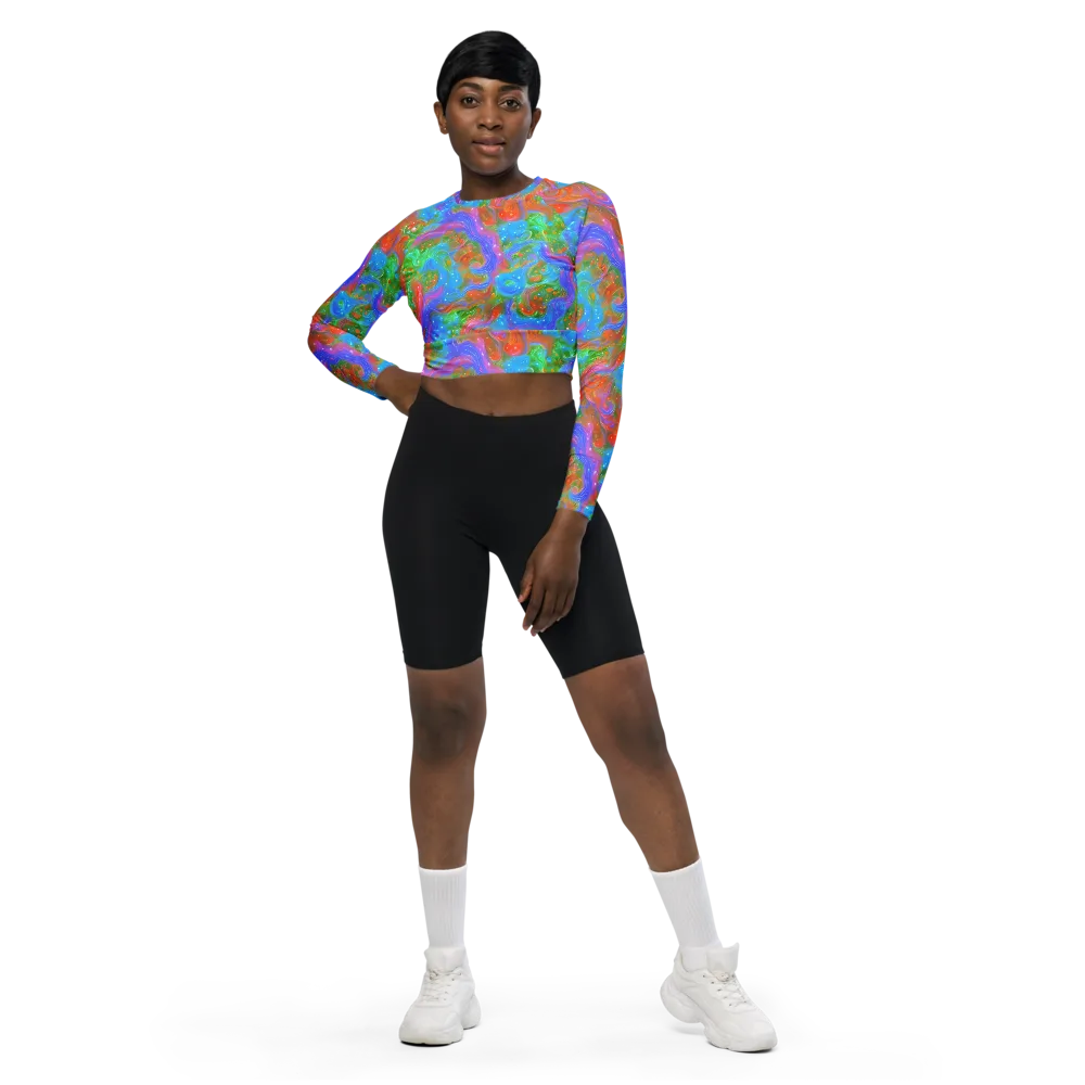 Psychedelic Cascade on Long Sleeve Crop Top — Front