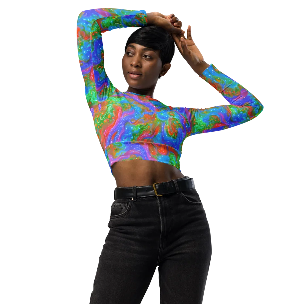 Psychedelic Cascade on Long Sleeve Crop Top — Front