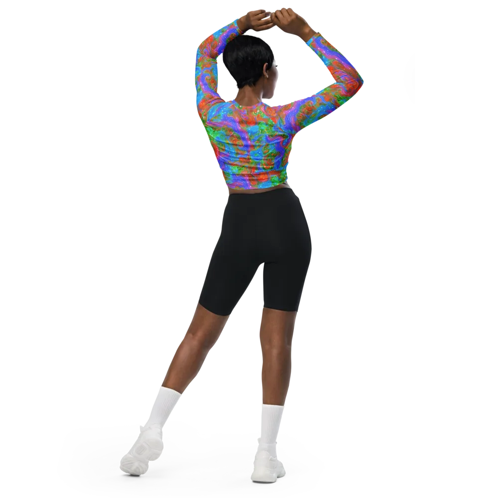 Psychedelic Cascade on Long Sleeve Crop Top — Back