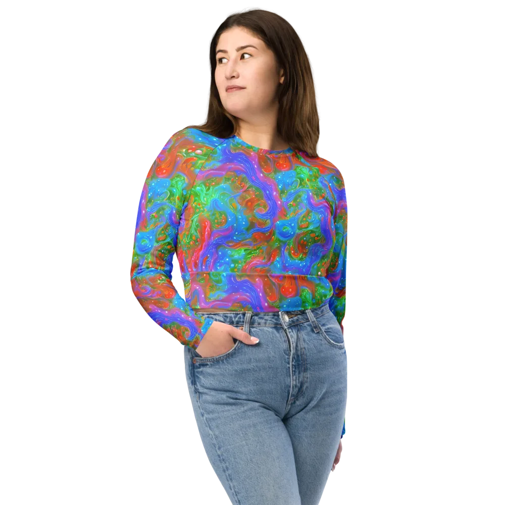 Psychedelic Cascade on Long Sleeve Crop Top — Front