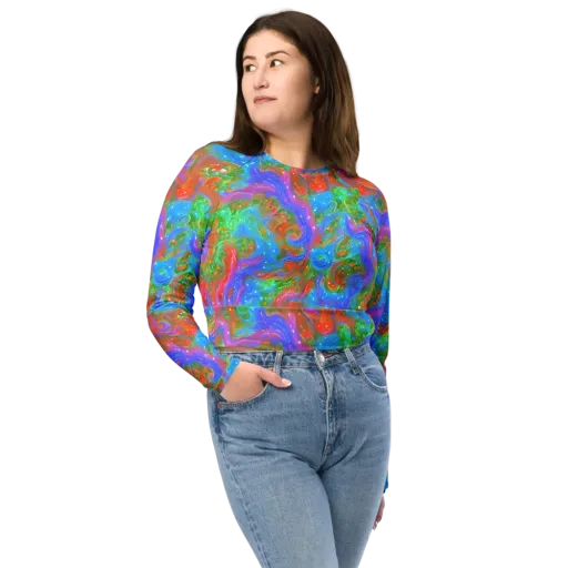 Psychedelic Cascade on a Long Sleeve Crop Top