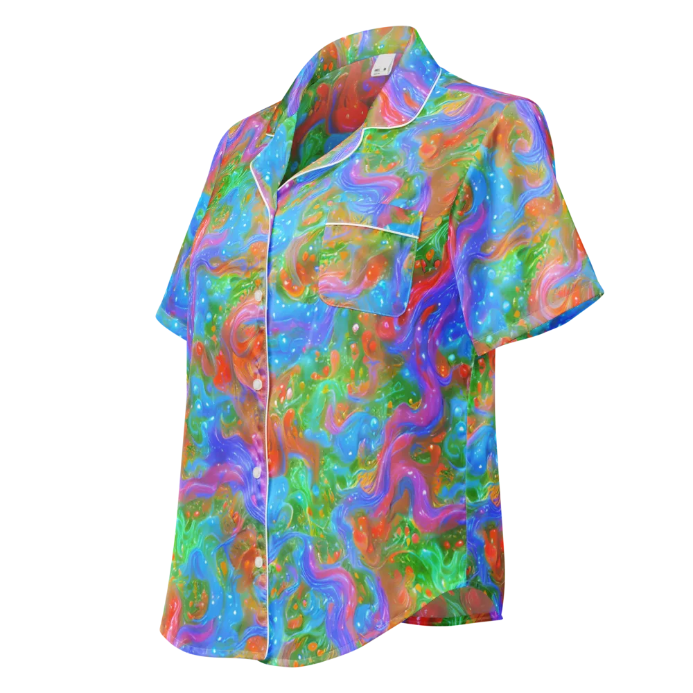 Psychedelic Cascade on Women's Short Sleeve Pajama Top — Left Front