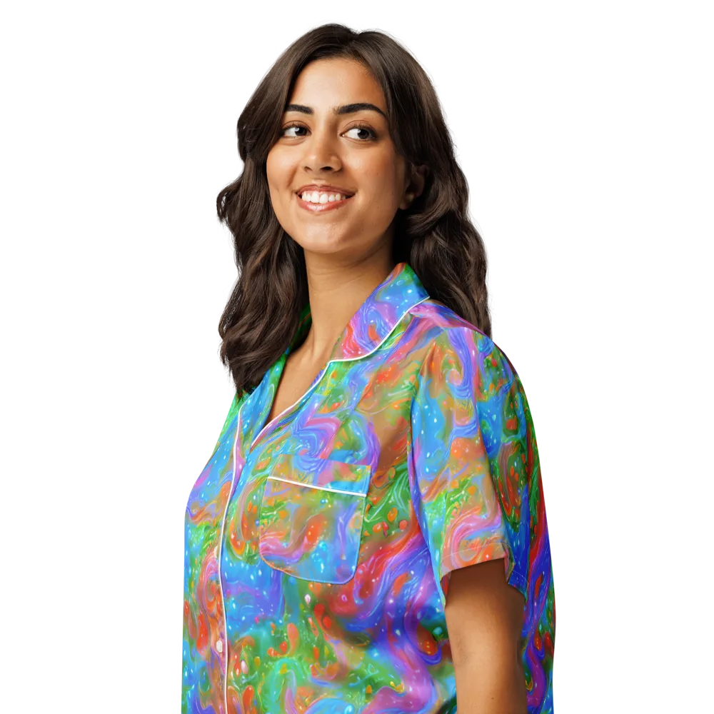 Psychedelic Cascade on Women's Short Sleeve Pajama Top — Left Front