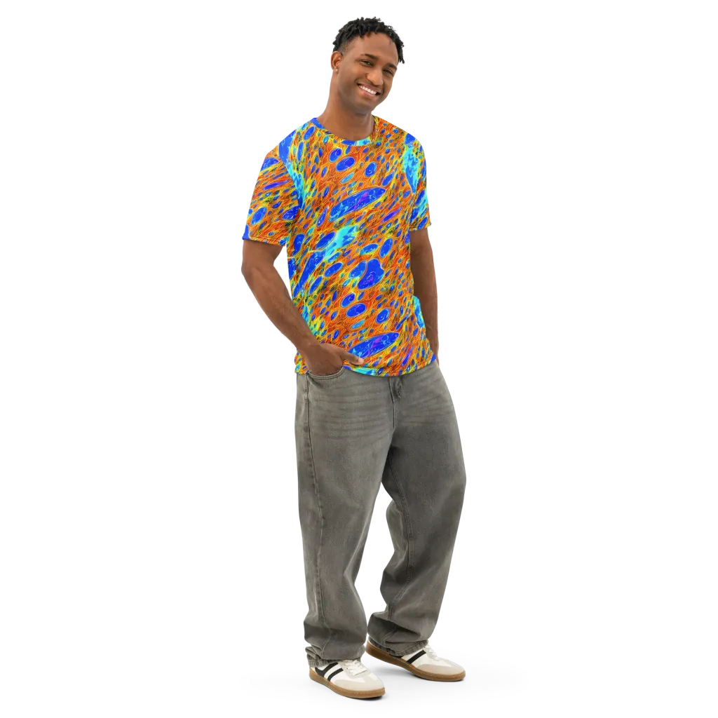 Bluefire Veins on Men's Cotton Crew Neck T-Shirt — Right Front