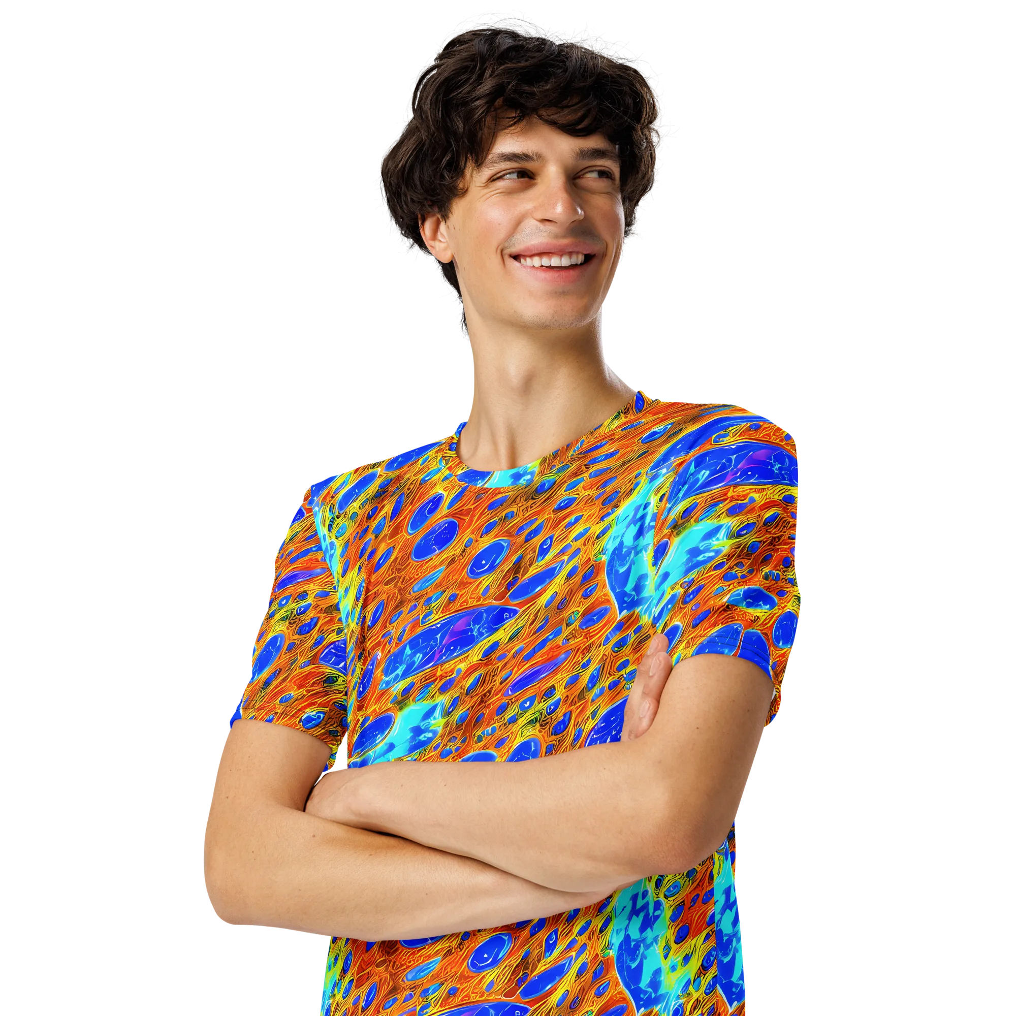 Bluefire Veins on Men's Crew Neck T-Shirt — Left Front