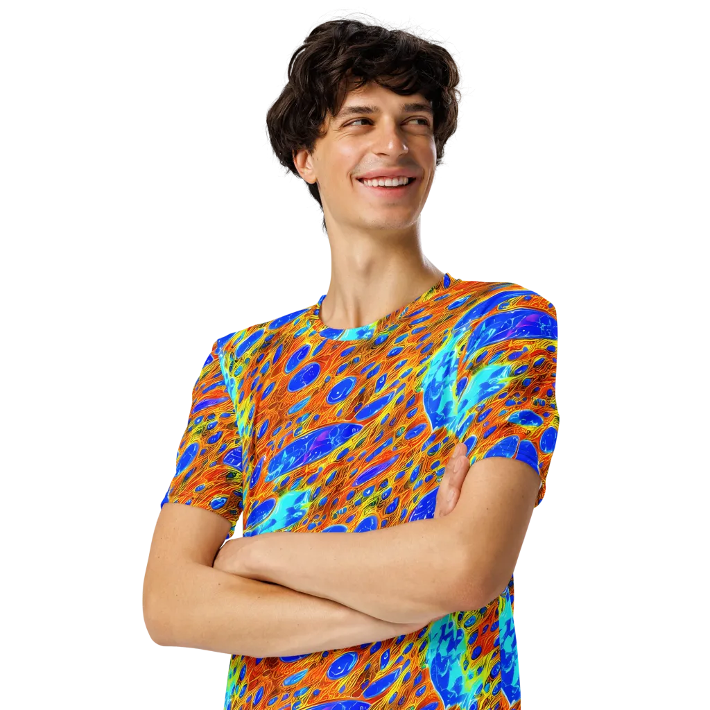 Bluefire Veins on Men's Crew Neck T-Shirt — Left Front