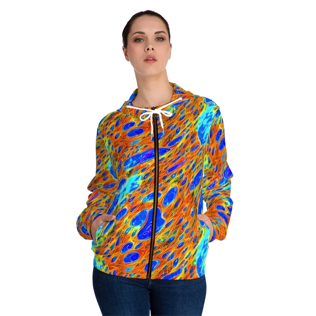 Bluefire Veins on Women's Full-Zip Hoodie — Front On Person