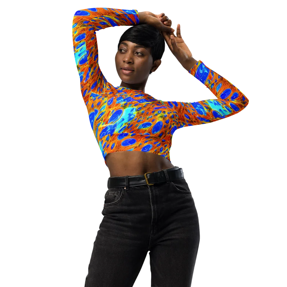 Bluefire Veins on Long Sleeve Crop Top — Front