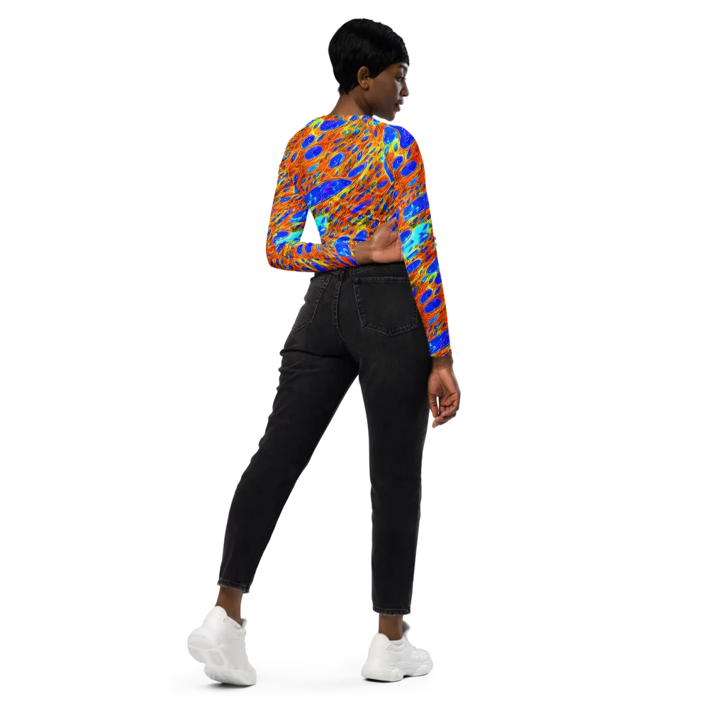 Bluefire Veins on Long Sleeve Crop Top — Right Back