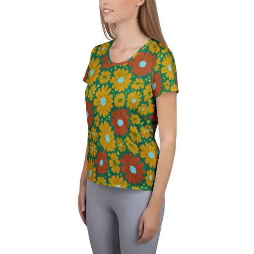 Marigold Voltage on a Women's Athletic T-Shirt