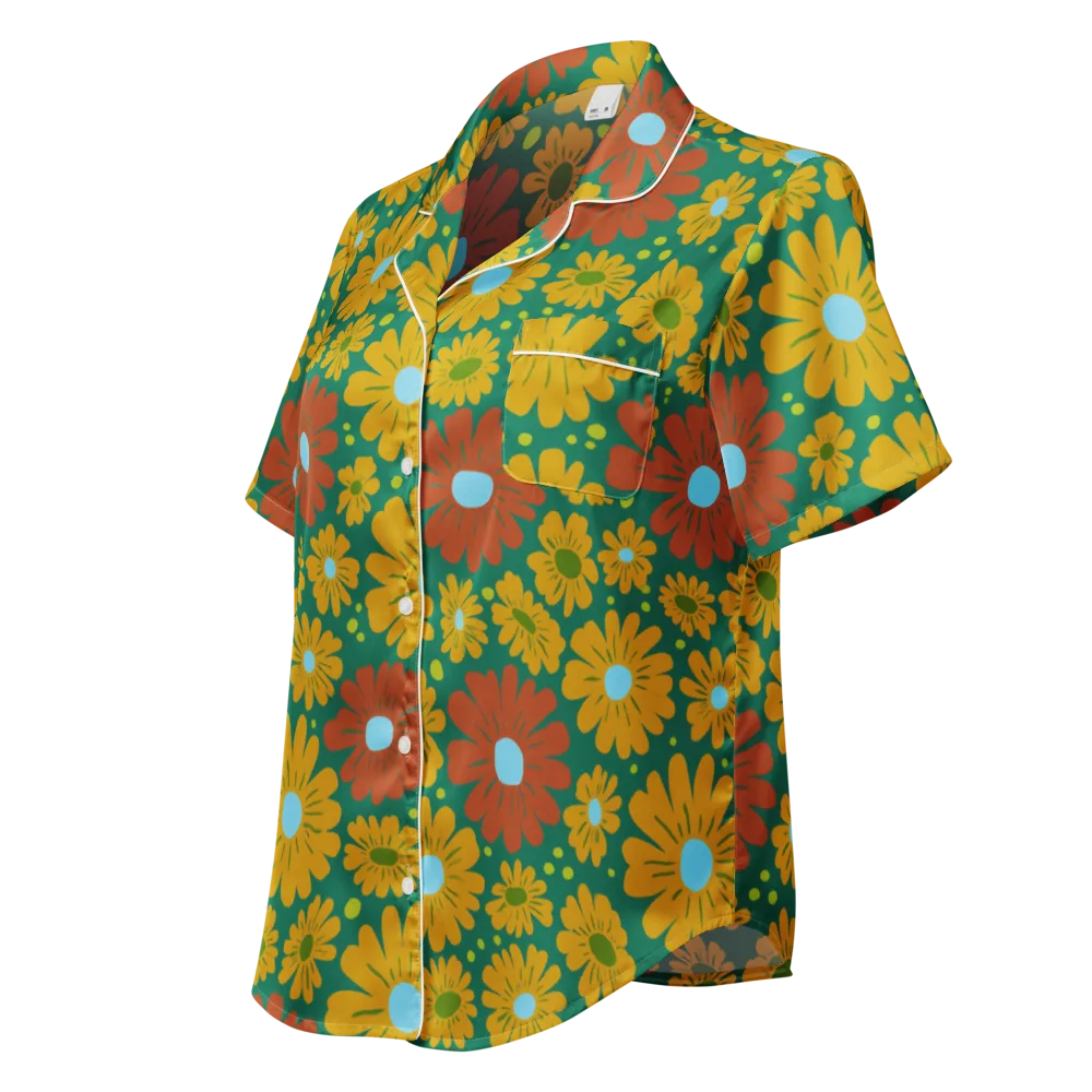 Marigold Voltage on Women's Short Sleeve Pajama Top — Left Front