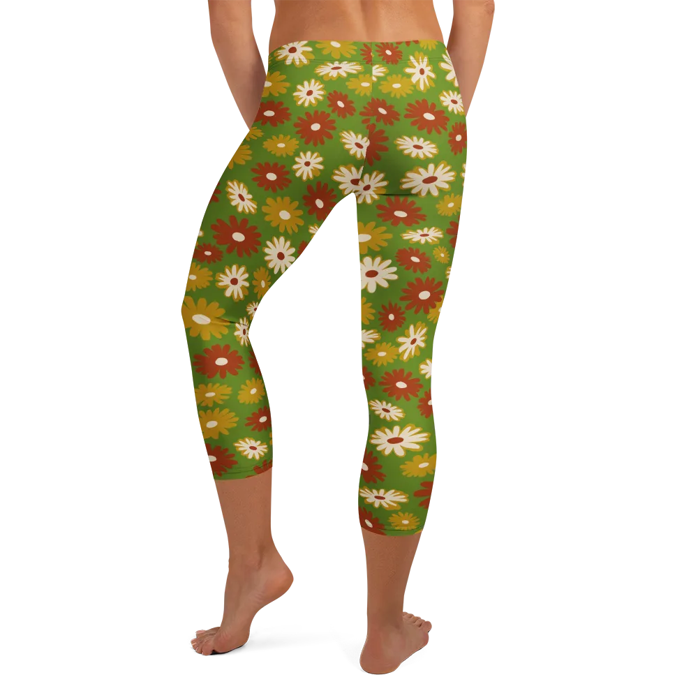 Harvest Daisy on Capri Leggings — Back
