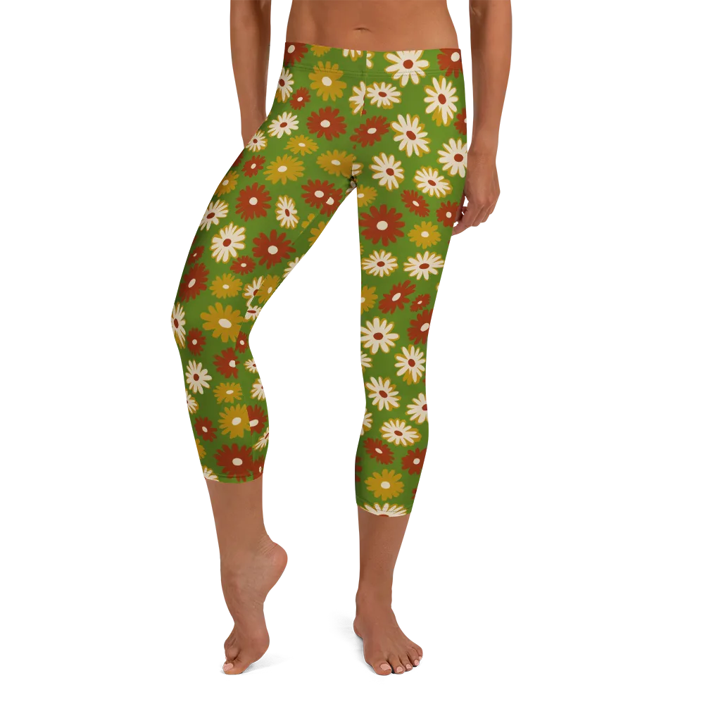Harvest Daisy on Capri Leggings — Front