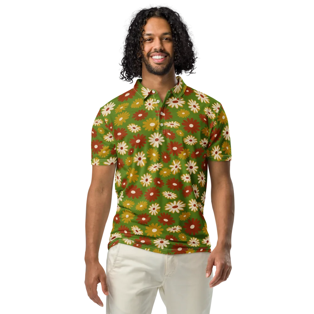 Harvest Daisy on Men's Slim Fit Polo Shirt — Front