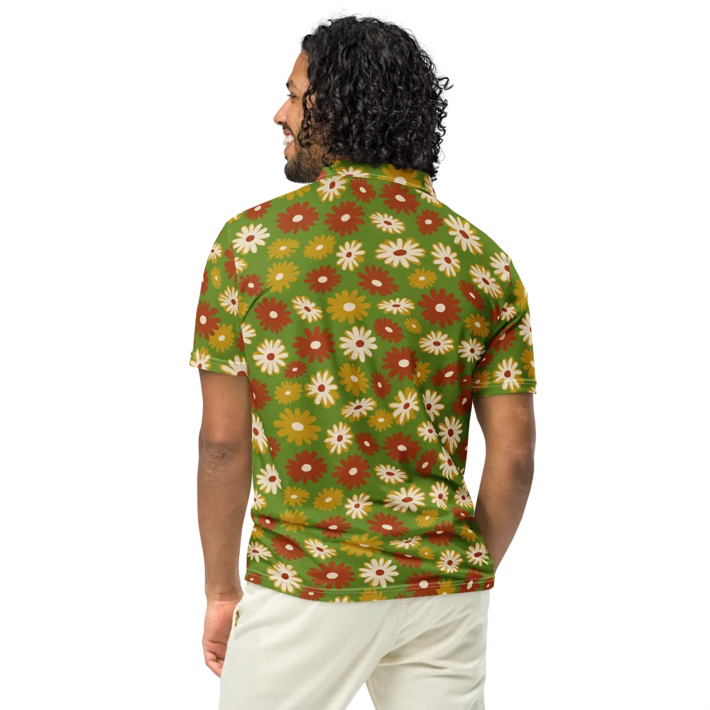 Harvest Daisy on Men's Slim Fit Polo Shirt — Back