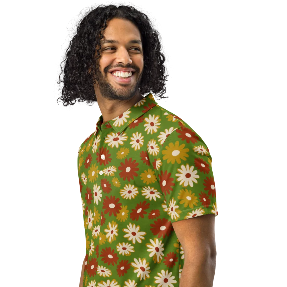 Harvest Daisy on Men's Slim Fit Polo Shirt — Left Front