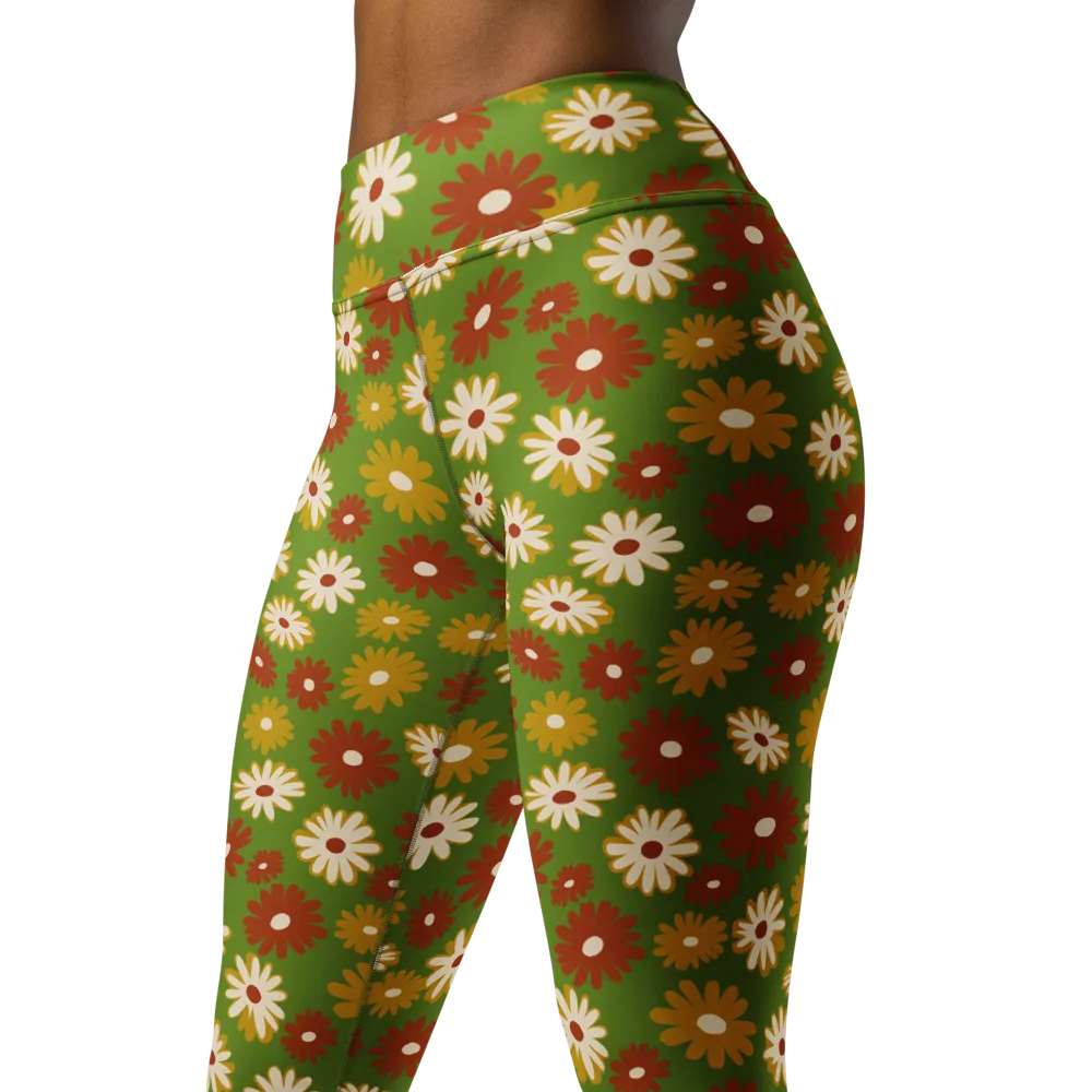 Harvest Daisy on Yoga Leggings — Left Front