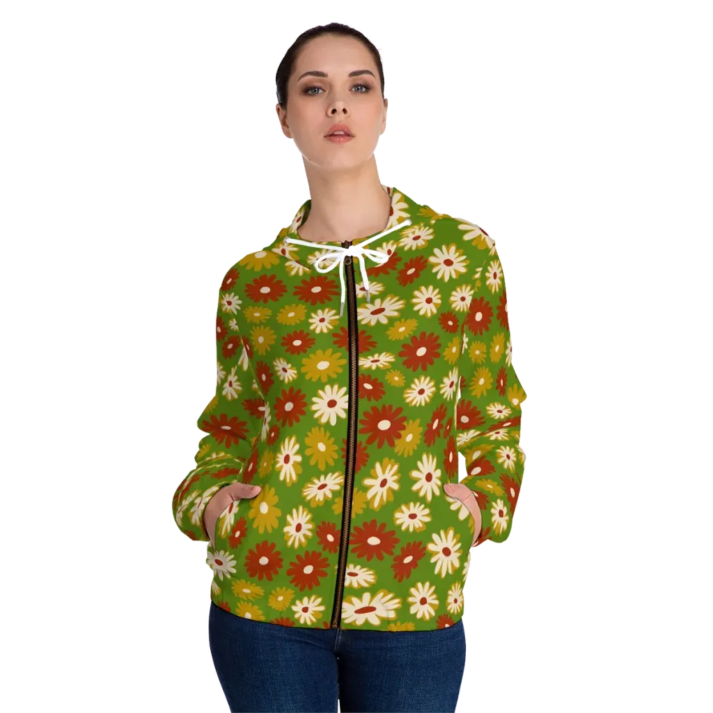 Harvest Daisy on Women's Full-Zip Hoodie — Front On Person