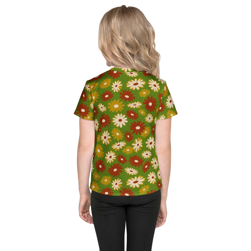 Harvest Daisy on Kids Crew Neck T-Shirt — Back