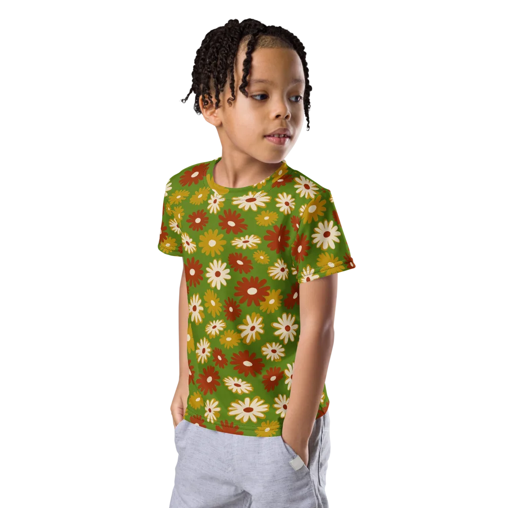 Harvest Daisy on Kids Crew Neck T-Shirt — Left Front