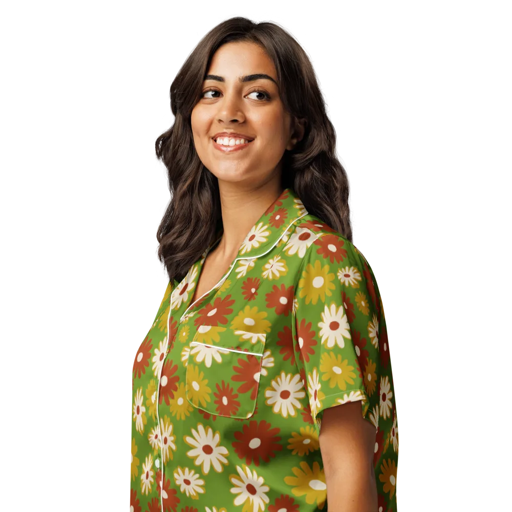 Harvest Daisy on Women's Short Sleeve Pajama Top — Left Front