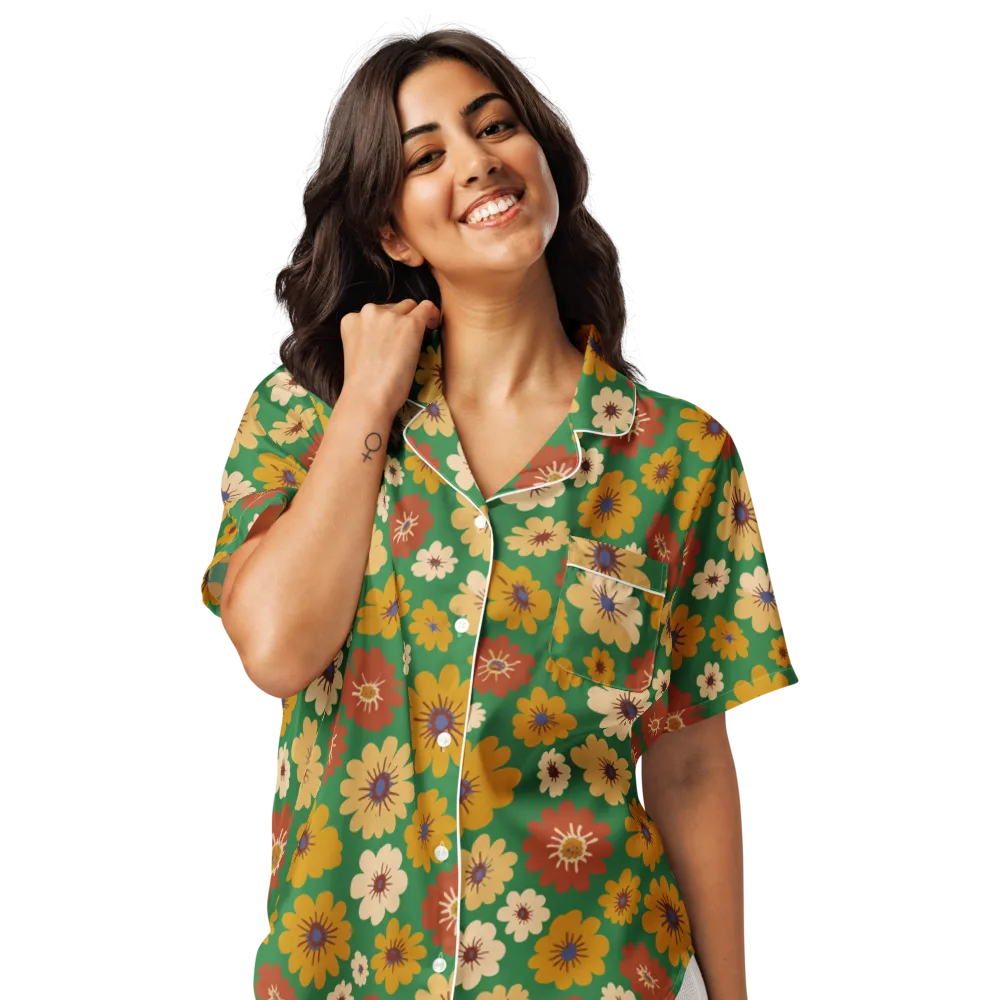 Garden Groove on Women's Short Sleeve Pajama Top — Front