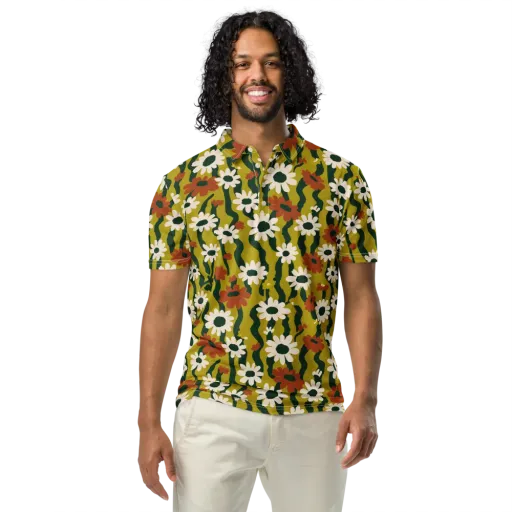 Wildflower Current on a Men's Slim Fit Polo Shirt