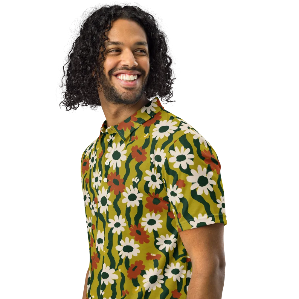 Wildflower Current on Men's Slim Fit Polo Shirt — Left Front
