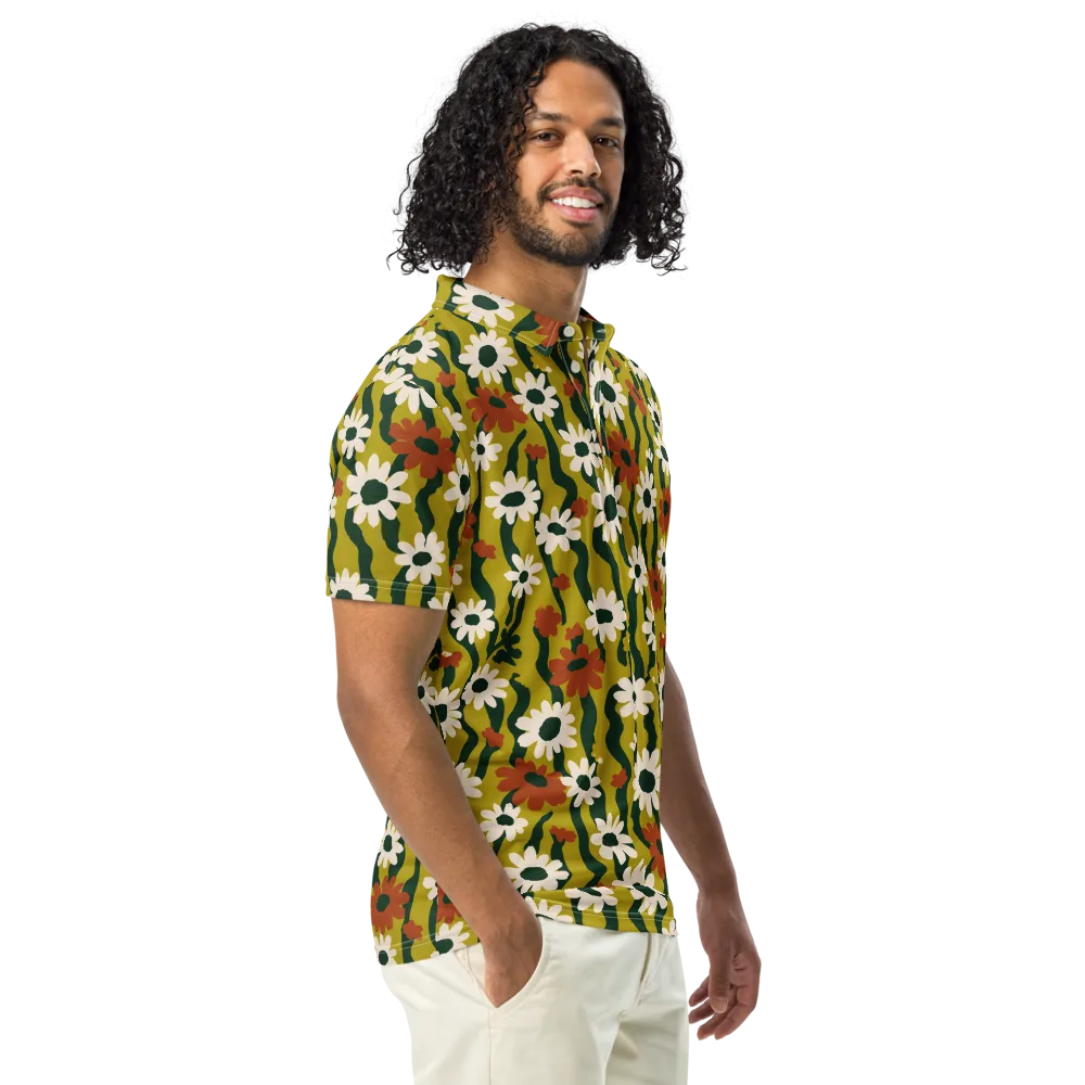 Wildflower Current on Men's Slim Fit Polo Shirt — Right Front