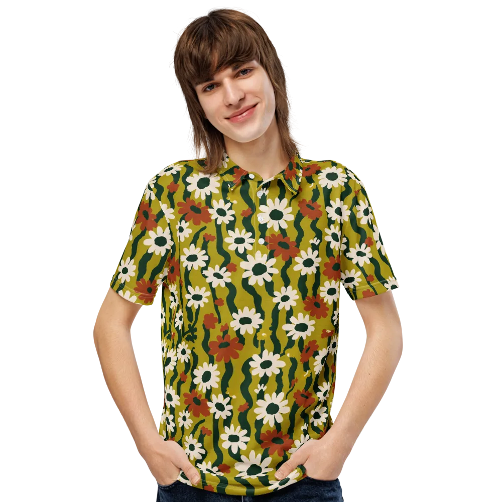 Wildflower Current on Men's Slim Fit Polo Shirt — Front
