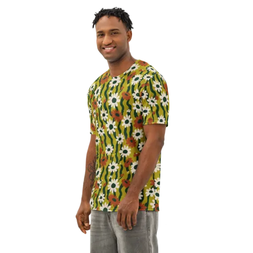 Wildflower Current on a Men's Cotton Crew Neck T-Shirt