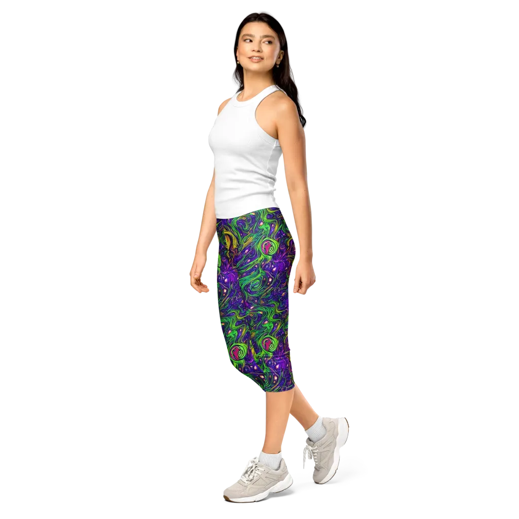 Psychic River on Capri Leggings — Left Front