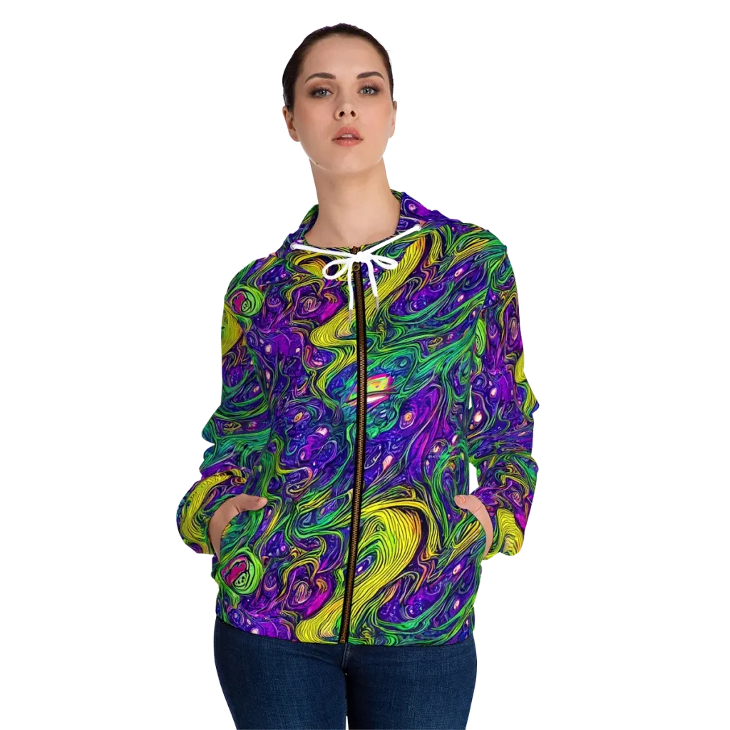 Psychic River on Women's Full-Zip Hoodie — Front On Person