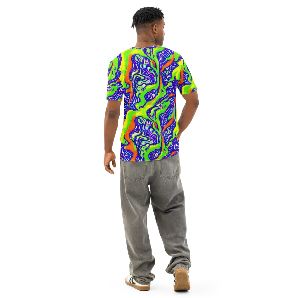 Psychic Marbling on Men's Cotton Crew Neck T-Shirt — Back