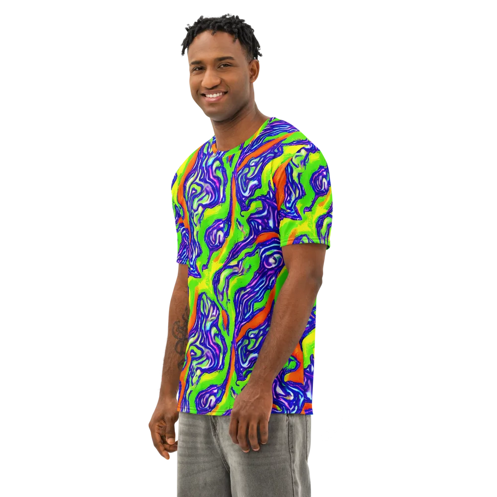 Psychic Marbling on Men's Cotton Crew Neck T-Shirt — Left Front