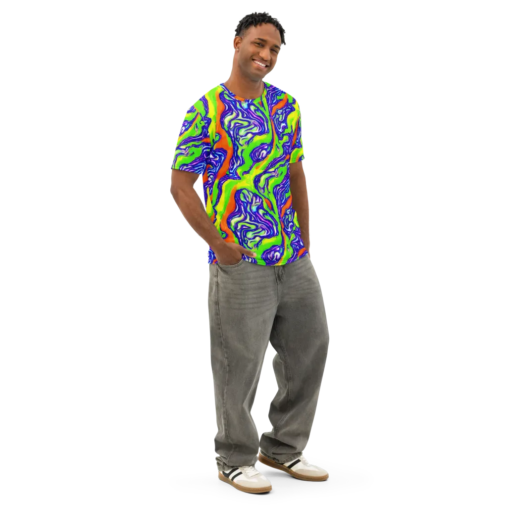 Psychic Marbling on Men's Cotton Crew Neck T-Shirt — Right Front