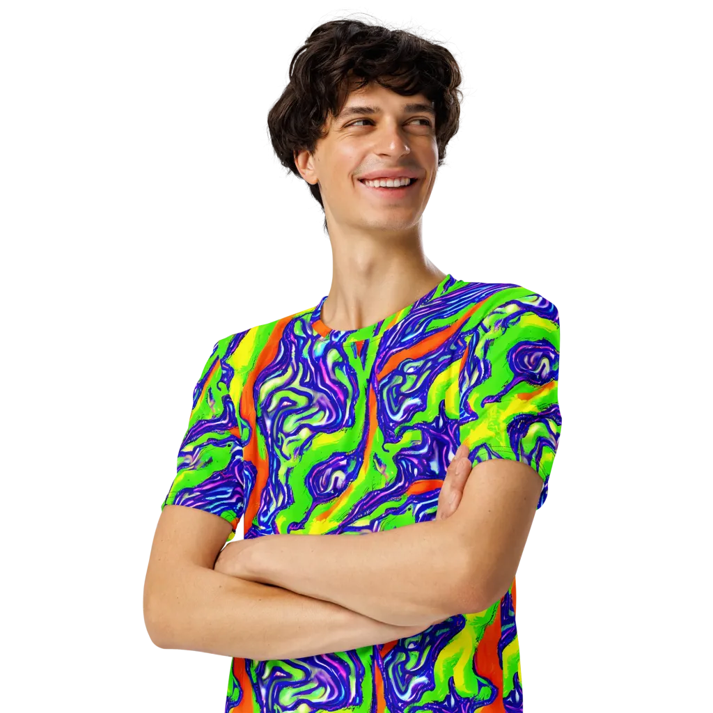 Psychic Marbling on Men's Crew Neck T-Shirt — Left Front