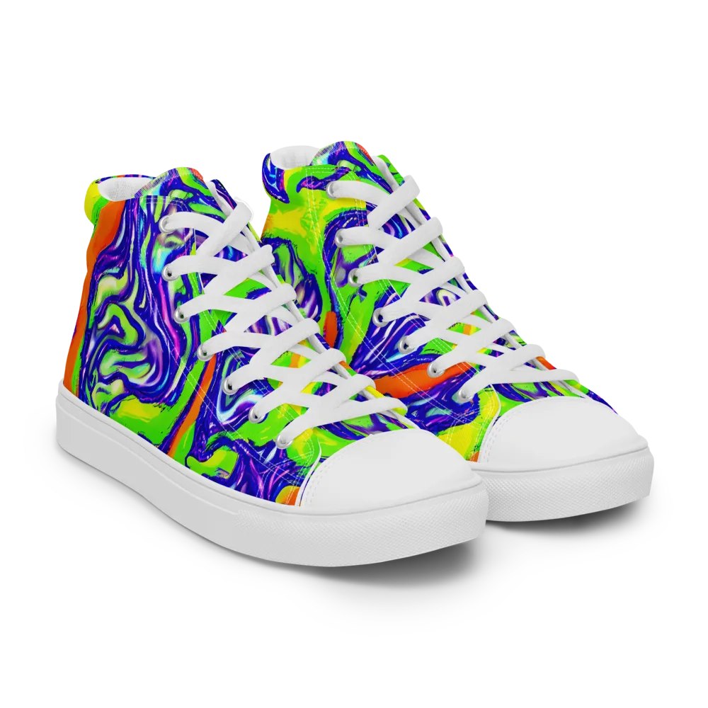 Psychic Marbling on Men's High Top Canvas Shoes — Right Front