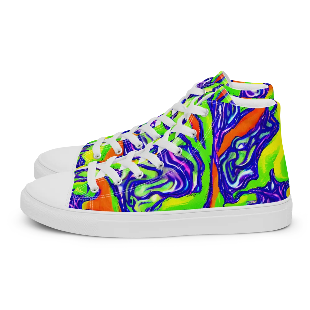 Psychic Marbling on Men's High Top Canvas Shoes — Left
