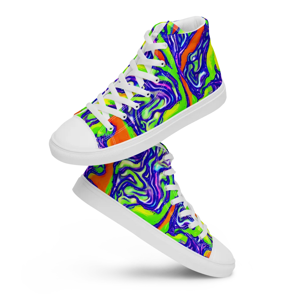 Psychic Marbling on Men's High Top Canvas Shoes — Front