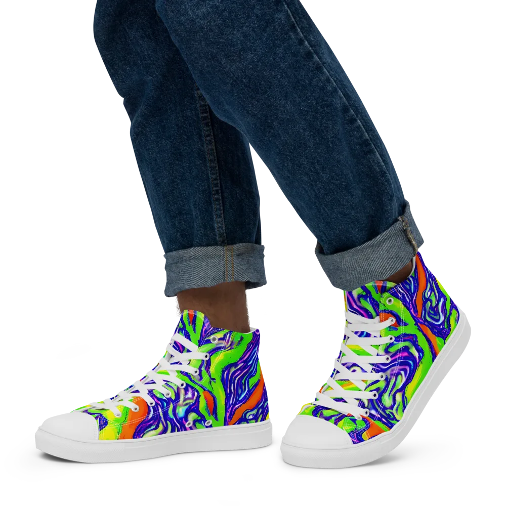 Psychic Marbling on Men's High Top Canvas Shoes — Left