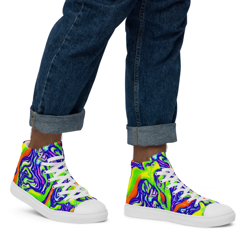 Psychic Marbling on Men's High Top Canvas Shoes — Right
